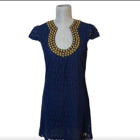 TRINA TURK NAVY LACE DRESS - Picture 2 of 3